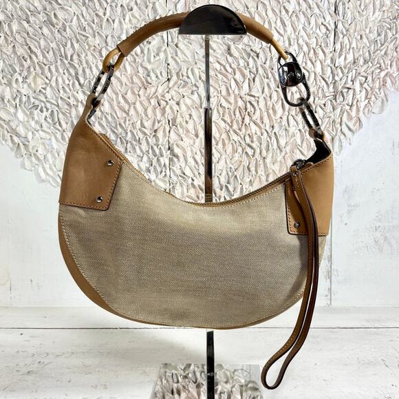 Gucci Canvas Shoulder Hobo Handbg with Leather Trim Beige Made in Italy - Picture 2 of 6